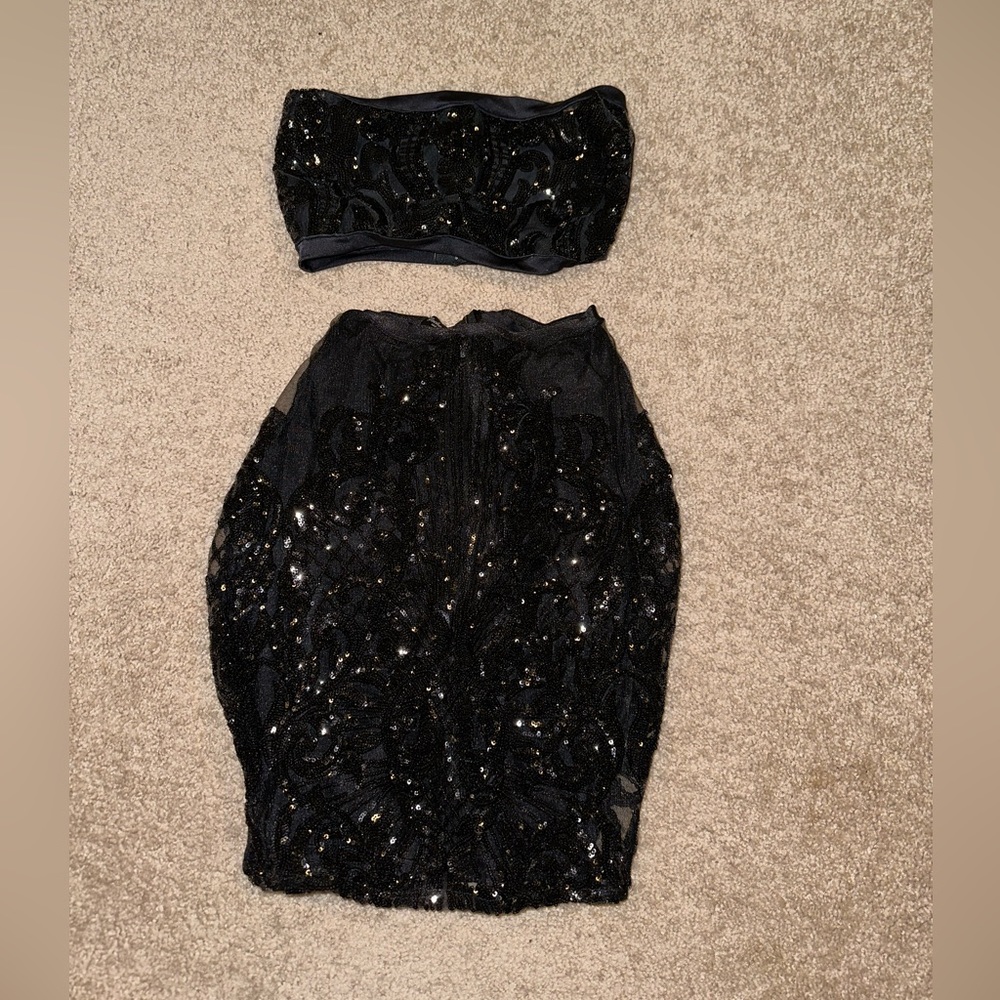 Black Sequin 2 piece skirt set
